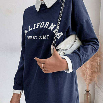 Elegant Lapel Detail Long-Sleeve Knit Sweater Dress for Women