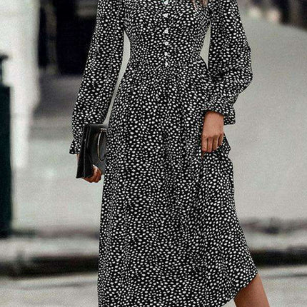 Chic Square Neck Printed Dress - Luxurious Fabric and Timeless Elegance