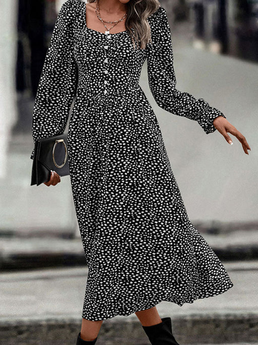 Elegant Square Neck Printed Dress for Women - Chic Style and Luxurious Fabric