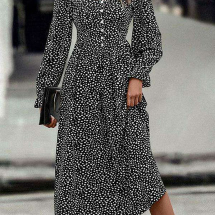 Chic Square Neck Printed Dress - Luxurious Fabric and Timeless Elegance