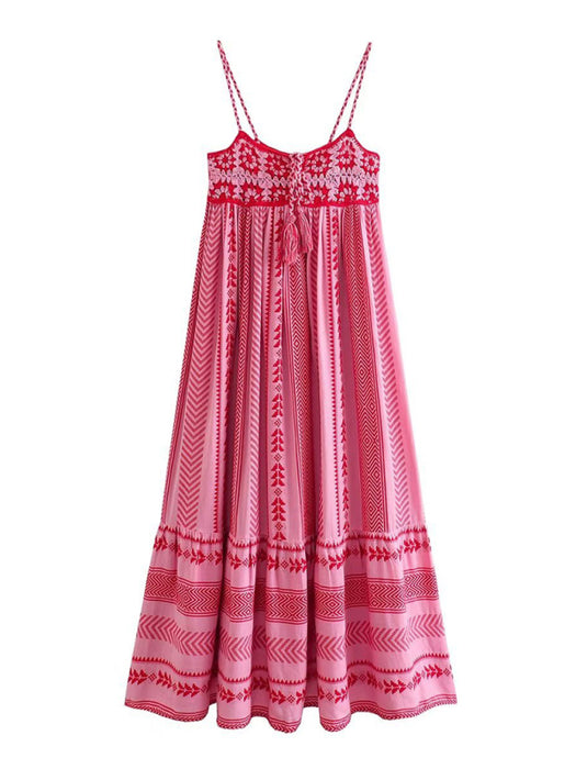 Bohemian Chic Crochet Patchwork Slip Dress with Ethnic Knit Accents