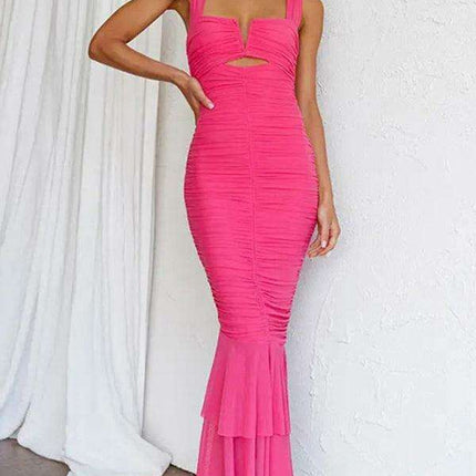 Alluring Fishtail Dress with Suspender Accents for Women