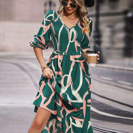 Elegant Printed Long Sleeve Dress for Women: Enhance Your Style with Sophistication