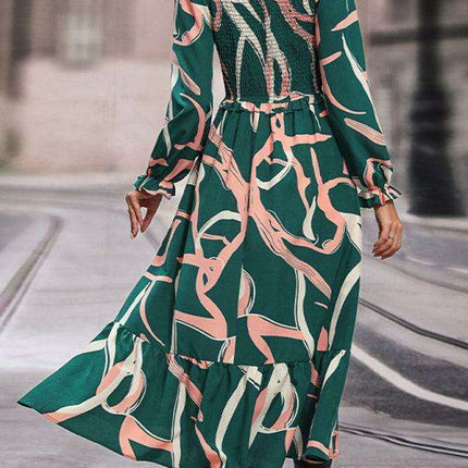 Elegant Printed Long Sleeve Dress for Women: Enhance Your Style with Sophistication
