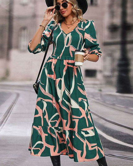 Elegant Printed Long Sleeve Dress for Women: Enhance Your Style with Sophistication