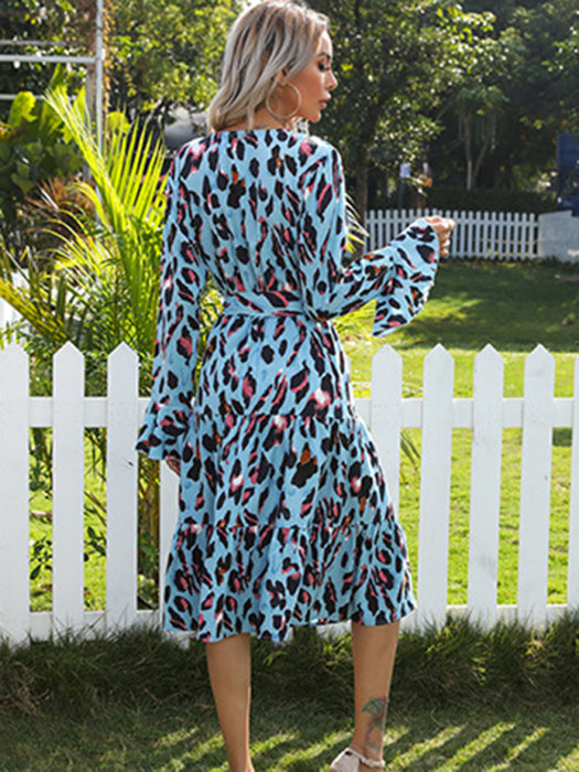 Leopard Print Long-Sleeved Dress for Women - Stylish and Elegant