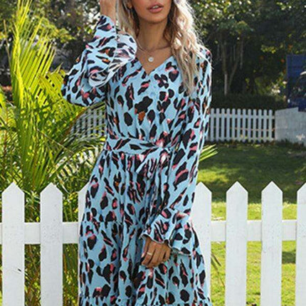 Chic Leopard Print Midi Dress for Women - Stylish and Sophisticated