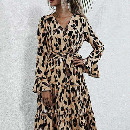 Chic Leopard Print Midi Dress for Women - Stylish and Sophisticated