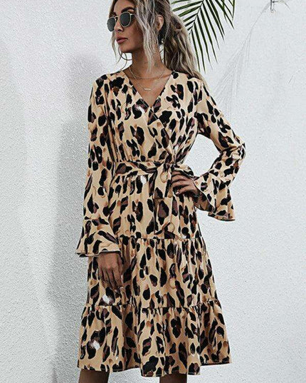 Chic Leopard Print Midi Dress for Women - Stylish and Sophisticated