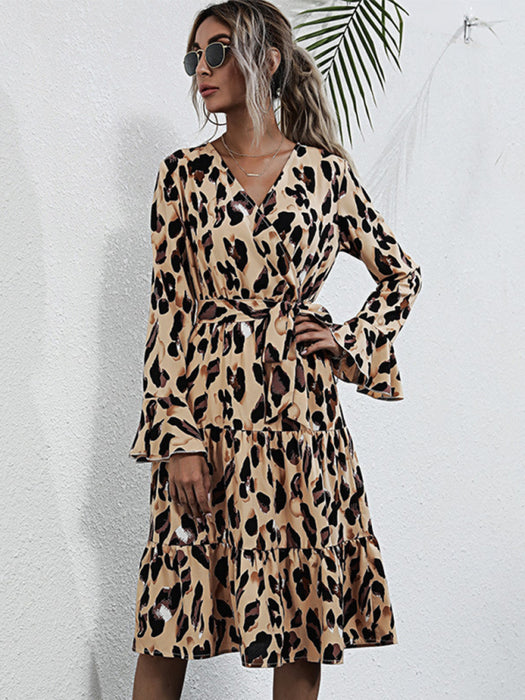 Leopard Print Long-Sleeved Dress for Women - Stylish and Elegant