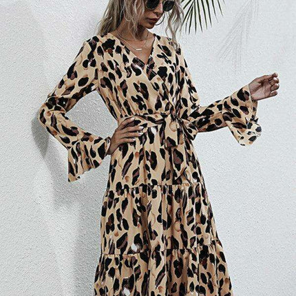 Chic Leopard Print Midi Dress for Women - Stylish and Sophisticated