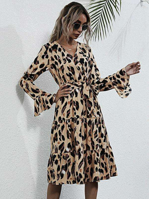 Chic Leopard Print Midi Dress for Women - Stylish and Sophisticated