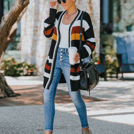 Chic Multi-Color Knit Cardigan for Women - Cozy Autumn-Winter Essential