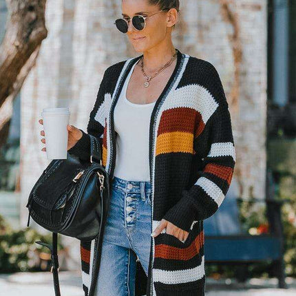 Chic Multi-Color Knit Cardigan for Women - Cozy Autumn-Winter Essential