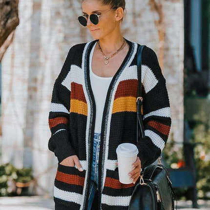Chic Multi-Color Knit Cardigan for Women - Cozy Autumn-Winter Essential