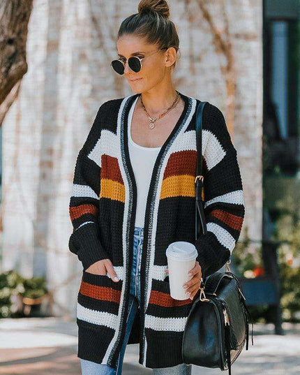 Chic Multi-Color Knit Cardigan for Women - Cozy Autumn-Winter Essential