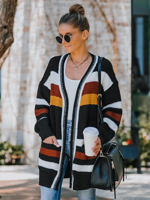 Vibrant Multi-Color Knit Cardigan - Women's Stylish Autumn-Winter Fashion Essential