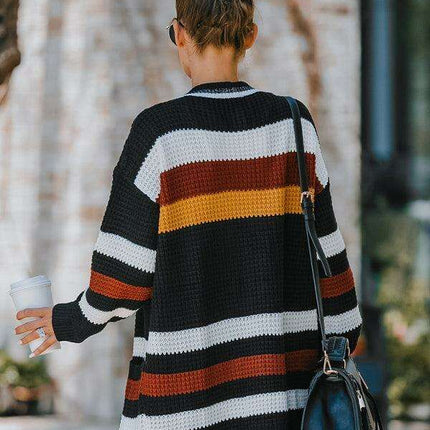 Chic Multi-Color Knit Cardigan for Women - Cozy Autumn-Winter Essential