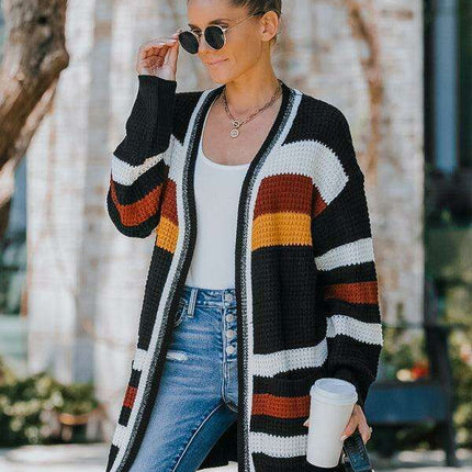 Chic Multi-Color Knit Cardigan for Women - Cozy Autumn-Winter Essential