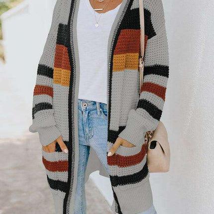 Chic Multi-Color Knit Cardigan for Women - Cozy Autumn-Winter Essential