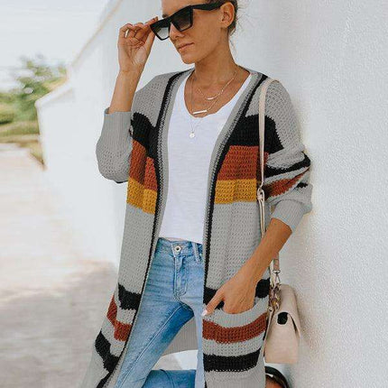 Chic Multi-Color Knit Cardigan for Women - Cozy Autumn-Winter Essential