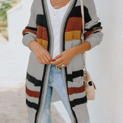 Chic Multi-Color Knit Cardigan for Women - Cozy Autumn-Winter Essential