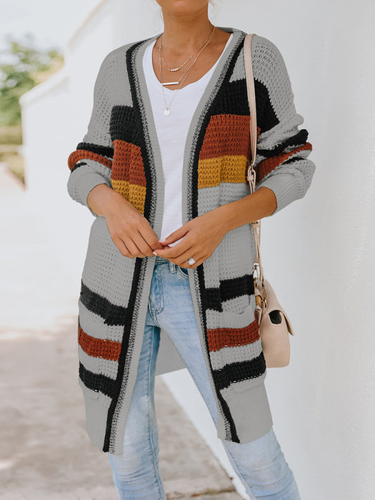 Vibrant Multi-Hued Knit Cardigan - Women's Cozy Autumn-Winter Wardrobe Essential