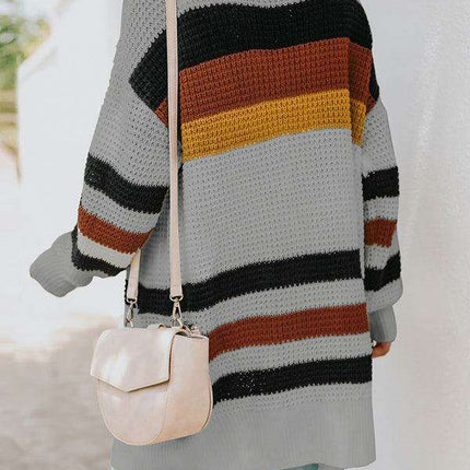Chic Multi-Color Knit Cardigan for Women - Cozy Autumn-Winter Essential