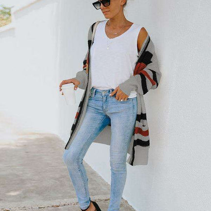 Chic Multi-Color Knit Cardigan for Women - Cozy Autumn-Winter Essential