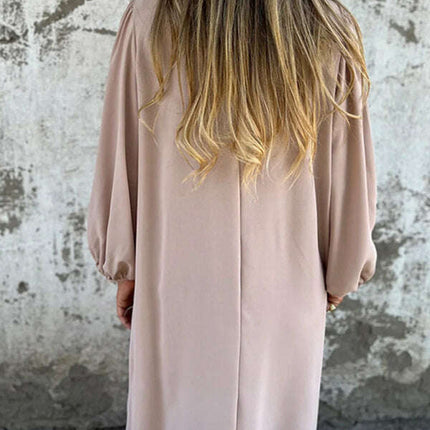 Casual loose V-neck solid color women's lantern sleeve dress