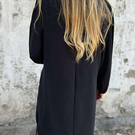 Casual loose V-neck solid color women's lantern sleeve dress