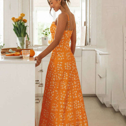 New spring and summer sexy slim-fit suspender V-neck printed backless long dress