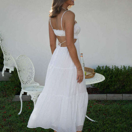 Women's new v-neck sleeveless solid color stitching long dress with large hem