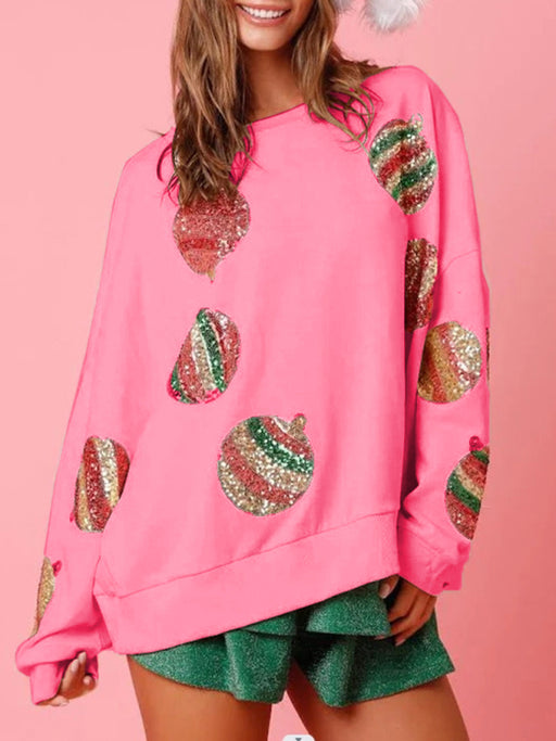 Sequin embroidered fashionable round neck long sleeve sequin patchwork Christmas sweatshirt