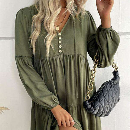 Emerald Elegance: Versatile Long-Sleeve Rayon Dress for All Seasons