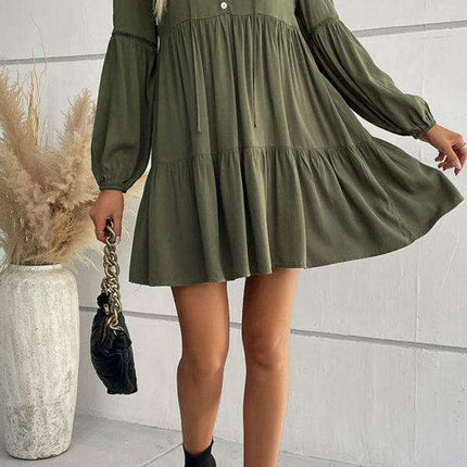 Emerald Elegance: Versatile Long-Sleeve Rayon Dress for All Seasons