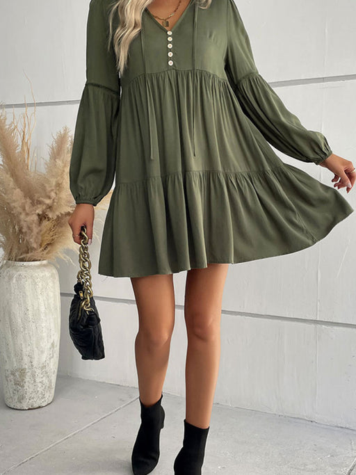 Green Rayon Long-Sleeved Dress for Women