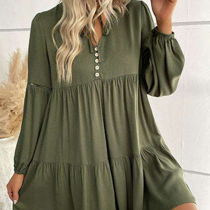 Emerald Elegance: Versatile Long-Sleeve Rayon Dress for All Seasons
