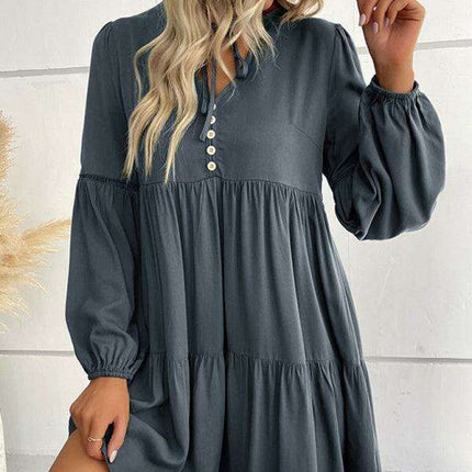 Emerald Elegance: Versatile Long-Sleeve Rayon Dress for All Seasons