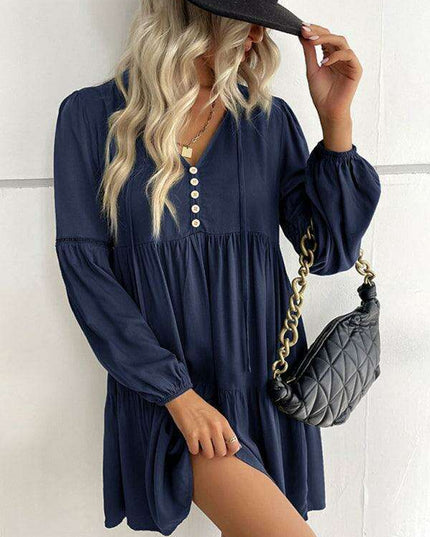 Emerald Elegance: Versatile Long-Sleeve Rayon Dress for All Seasons