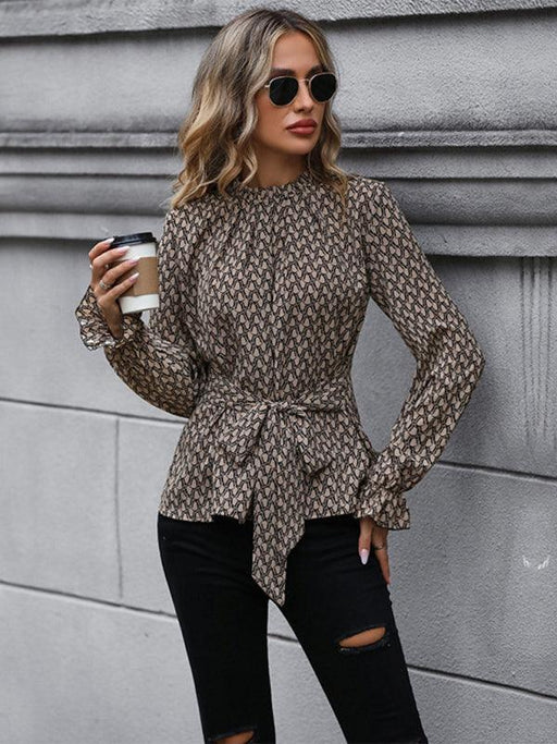 Leopard Print Elegant Long Sleeve Top for Ladies