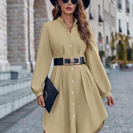 Elegant V-neck Cardigan Dress with Flattering Waist Detail