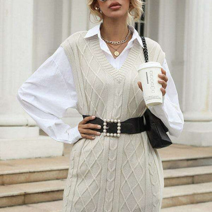 Elegant Knit V-Neck Dress for Effortless Autumn Fashion