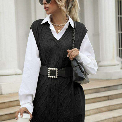 Elegant Knit V-Neck Dress for Effortless Autumn Fashion