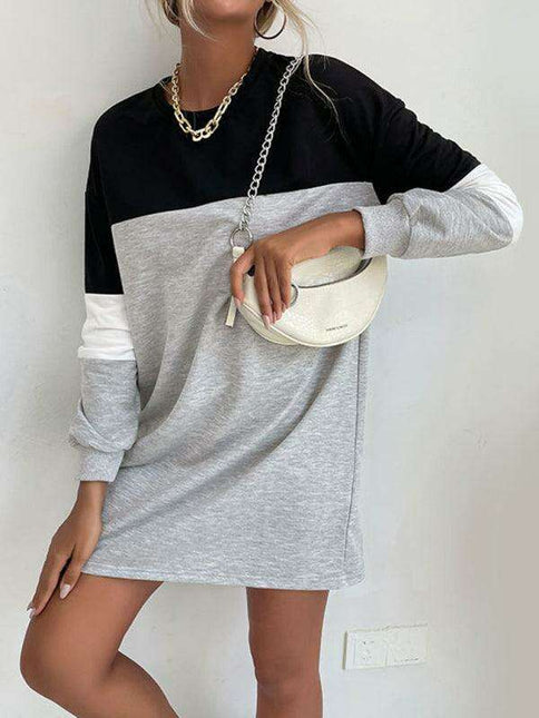 Trendy Color Block Sweatshirt Dress for Effortless Style