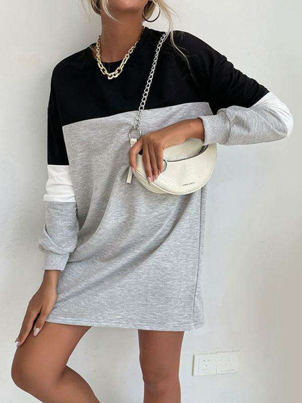 Trendy Color Block Sweatshirt Dress for Effortless Style