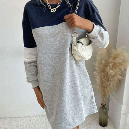 Trendy Color Block Sweatshirt Dress for Effortless Style
