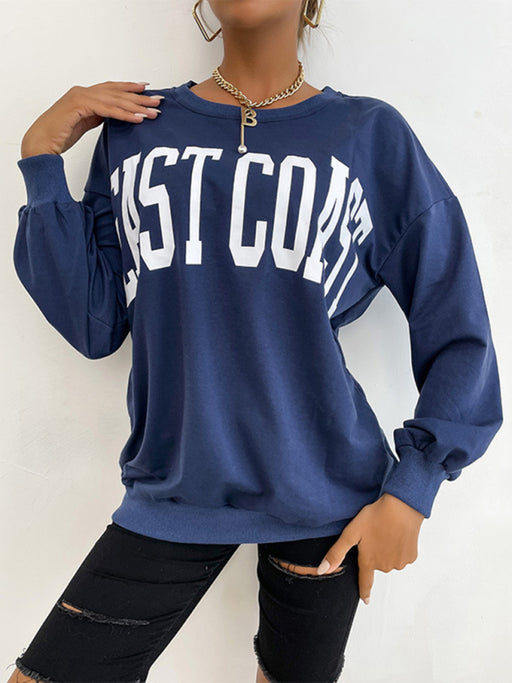 Cozy Letter Print Knit Sweatshirt with Round Neck
