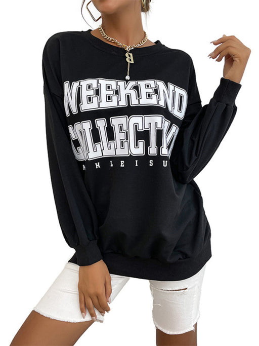 Cozy Round Neck Letter Design Sweatshirt with Long Sleeves
