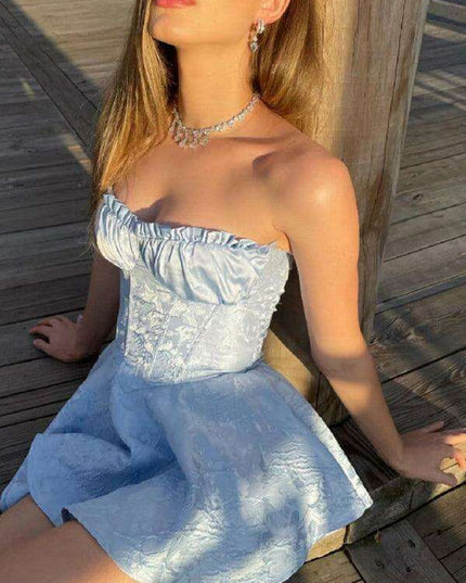 Lace Jacquard Tube Dress with High Waist and Princess Cut